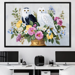 Snowy Owls Floral - NicheCanvas