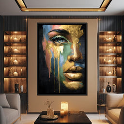 Radiant Gold Drip Face Painting - NicheCanvas