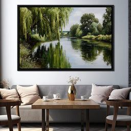Willow Reflections Along Riverbank - NicheCanvas