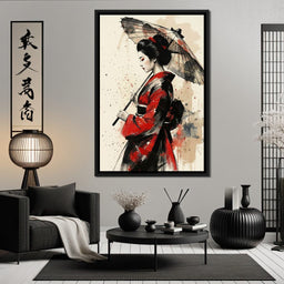 Japanese Woman with Umbrella - NicheCanvas
