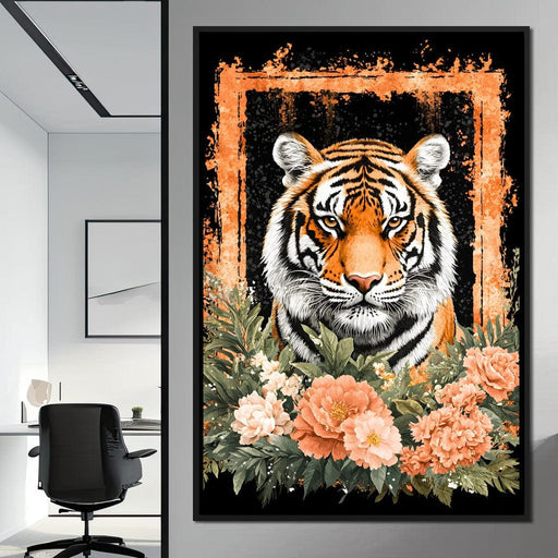 Majestic Tiger Floral Portrait Canvas Print