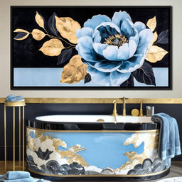 Golden Petals Blue Bloom - NicheCanvas