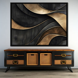 Grey and Gold Wooden Waves 002 - Johanjjf - NicheCanvas