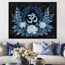 Om Symbol Blue Lotus Wreath - NicheCanvas