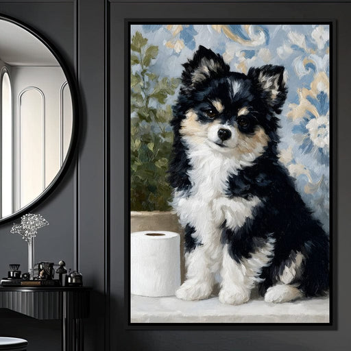 Playful Puppy Bathroom Guard Canvas Print