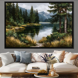 Alpine Pine Lake Reflection - NicheCanvas