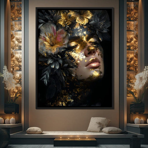 Golden Reverie Floral Visage Canvas Print