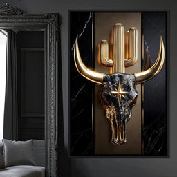 Golden Bull Skull Desert Icon - NicheCanvas