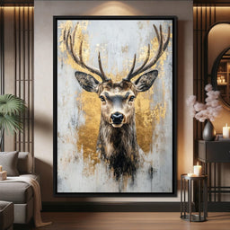 Majestic Golden Deer Portrait - NicheCanvas