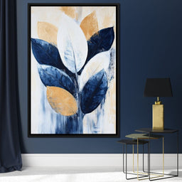 Golden Indigo Leaves - NicheCanvas