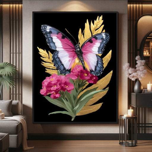 Radiant Butterfly and Gold Florals Canvas Print