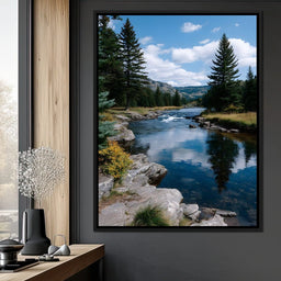 Mountain River Pines Reflection - NicheCanvas
