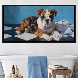 Bulldog Bathroom Mischief - NicheCanvas
