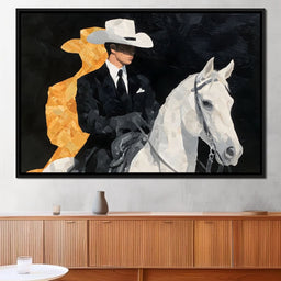 Elegant Cowboy On Ivory Steed - NicheCanvas