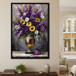 Golden Vase Violet Sunflowers - NicheCanvas