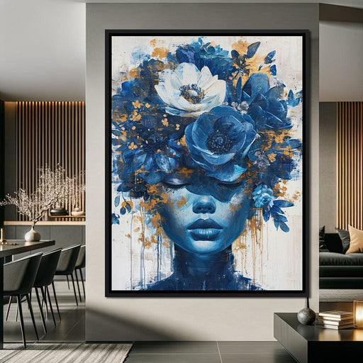 Sapphire Bloom Silhouette Canvas Print