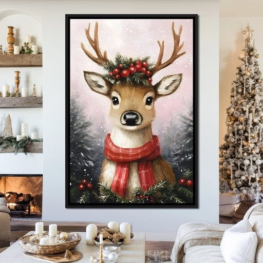 Holiday Reindeer Berries Cheer Canvas Print