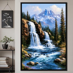 Cascading Waters Beneath Frozen Peaks - NicheCanvas