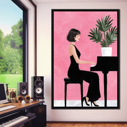 Elegant Pianist On Pink Backdrop - NicheCanvas