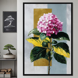 Pink Hydrangea Gold Panel - NicheCanvas