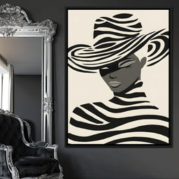 Monochrome Zebra Hat Lady - NicheCanvas
