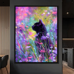 Midnight Feline Among Wildflowers - NicheCanvas