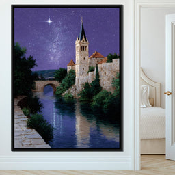 Starlit Abbey River Nightscape - NicheCanvas