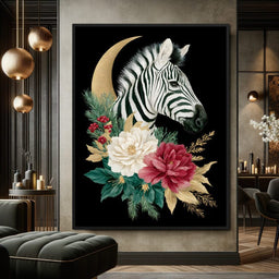 Moonlit Floral Gold Zebra - NicheCanvas