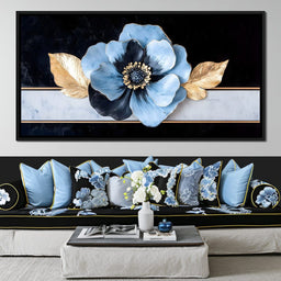 Golden Petals Azure Bloom - NicheCanvas