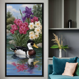 Duck Tranquility Floral Reflection - NicheCanvas