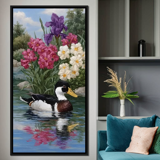 Duck Tranquility Floral Reflection Canvas Print