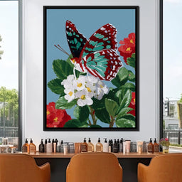 Turquoise Wing On Summer Blossoms - NicheCanvas