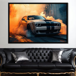 Silver Hellcat Burnout - Rider Art - NicheCanvas