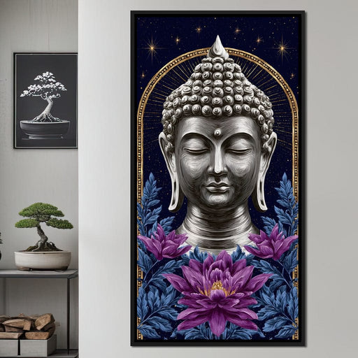 Buddha Lotus Radiance Under Stars Canvas Print