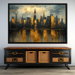 Golden Metropolis Reflection - NicheCanvas