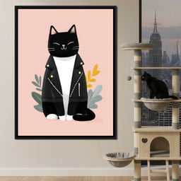 Rebel Feline Chic on Blush - NicheCanvas
