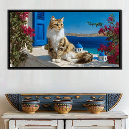 Cycladic Feline Sunlit Terrace - NicheCanvas