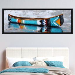 Turquoise River Canoe Reflection - NicheCanvas