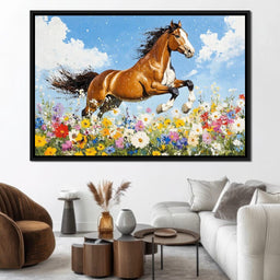 Stallion Gallop Through Wild Blooms - NicheCanvas