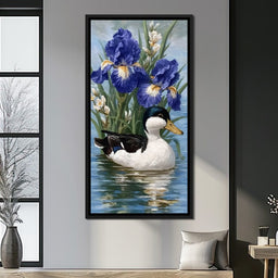 Duck Amongst Blooming Iris - NicheCanvas