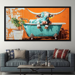 Cow in a Tub Vibrant Quirkiness - NicheCanvas