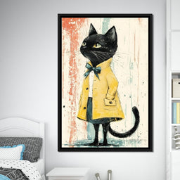 Elegant Feline in Yellow Rain Coat - NicheCanvas