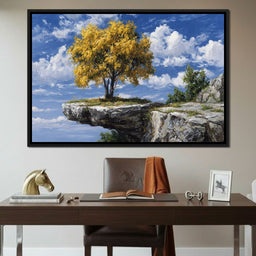 Golden Tree Sky Cliff View - NicheCanvas
