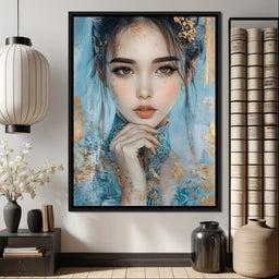 Golden Petals on Celestial Blue - NicheCanvas