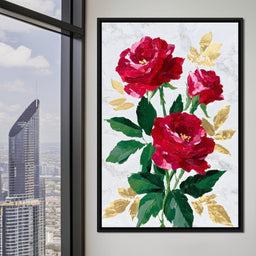 Romantic Red Roses Gold Leaf - NicheCanvas