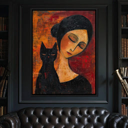 Contemplative Harmony with Cat - NicheCanvas