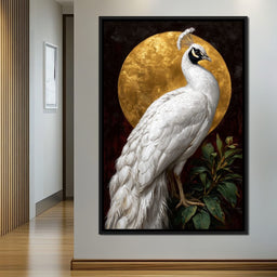 Golden Halo White Peacock Pose - NicheCanvas