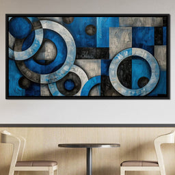 Geometric Blue Spheres Dance - NicheCanvas