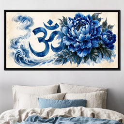 Om Blue Peony Meditation Mood - NicheCanvas