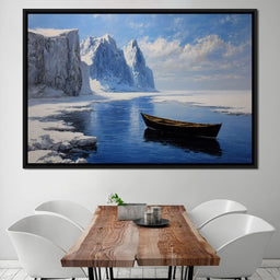 Silent Boat on Frozen Fjord - NicheCanvas